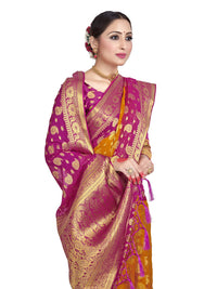 Vardha Women's  Chiffon Silk Saree with Unstitched Blouse Piece - Zari Woven Work Sarees for Wedding