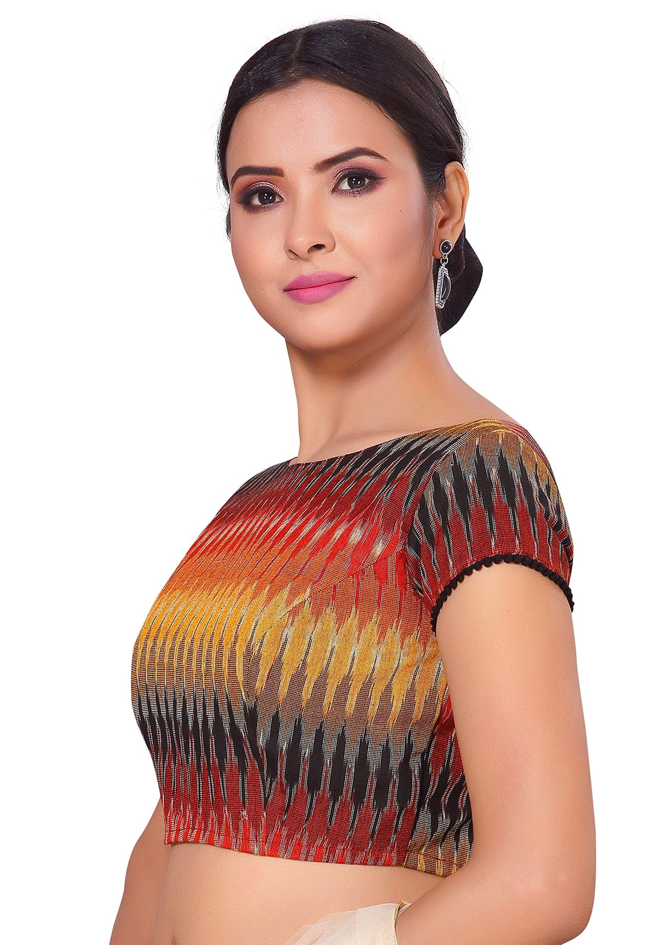 X3 Women's  Multicolour Pure Ikat Cotton Saree Blouse