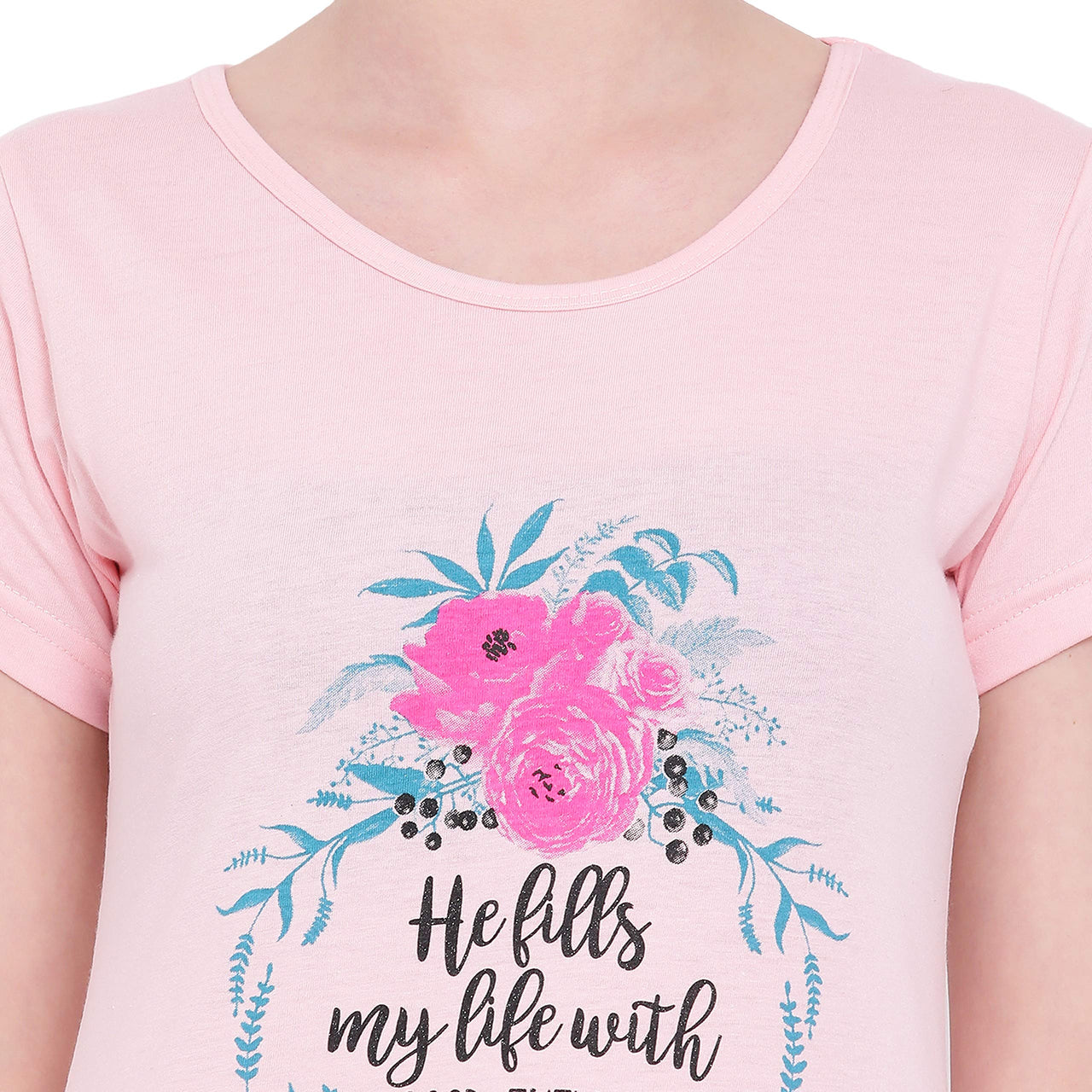 In Love Ladies Long Knee Length Chest Printed Side Slits Tshirts