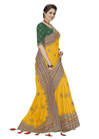 Nivah Fashion Women's  Satin Embroidery Saree with Heavy Work Blouse Piece