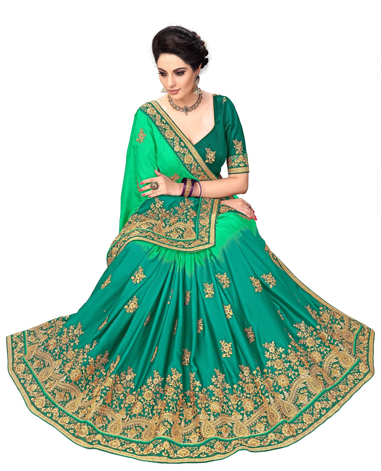 PANASH TRENDS Women's  Barfi Silk Heavy Embroidery Work Saree