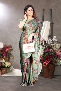 MIRCHI FASHION Women's  Stylish Chiffon Floral Printed Saree with Blouse Piece