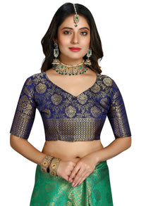 iZibra Women's  Pure Kanjivaram Silk Sraee Kanchipuram Pattu Sarees With Blouse Piece (kismat-2 paithani)