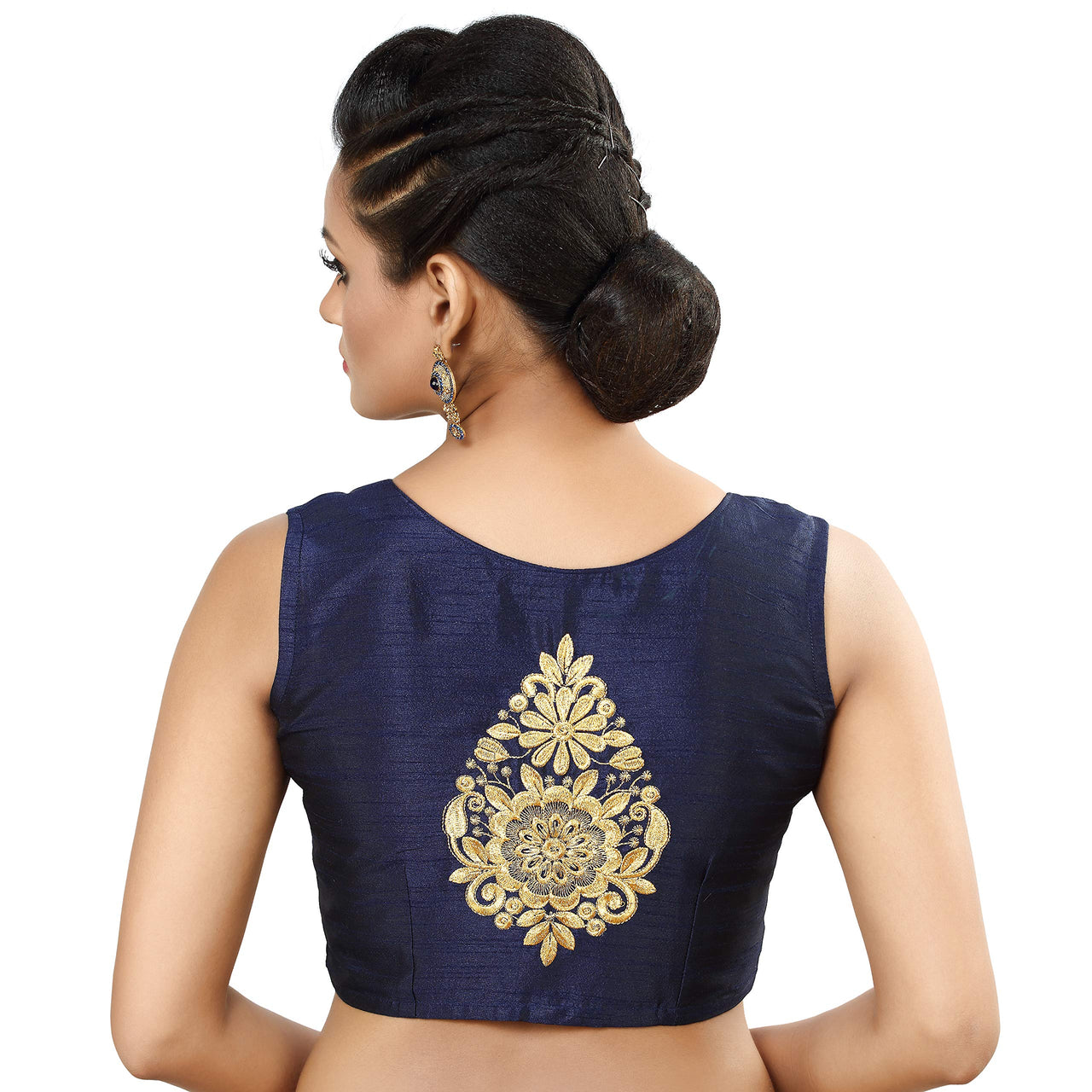 Madhu Fashion Womens Poly Raw Silk Embroidered Sleeveless Readymade Saree