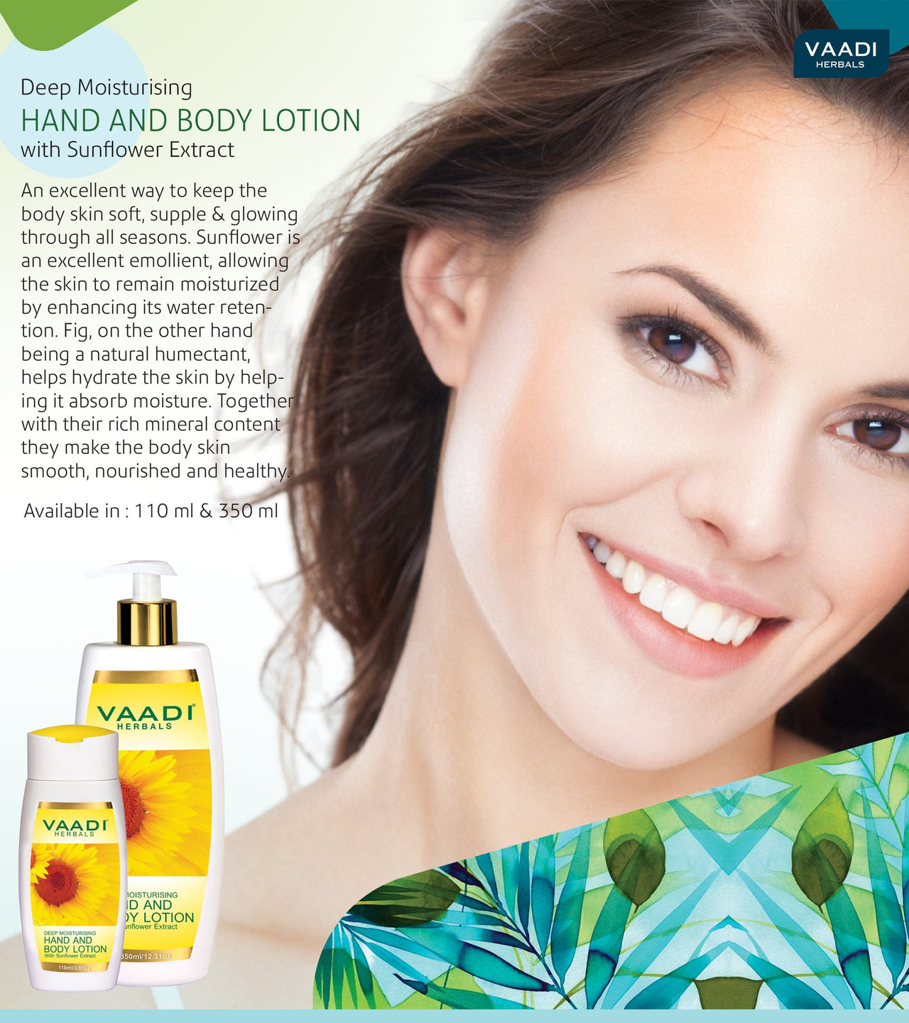 VAADI HERBALS Hand and Body Lotion with Sunflower Extract, 350g (8906049912729)