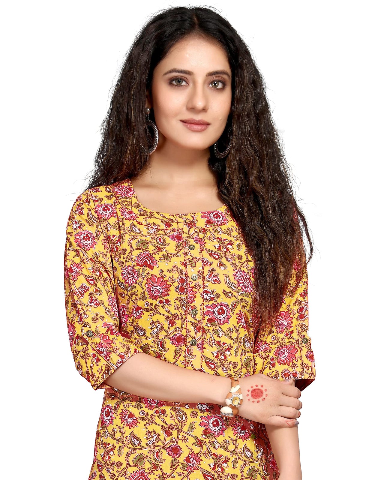 Monira Women's  Pure Cambric Cotton Kalamkari Floral Print Straight Kurti