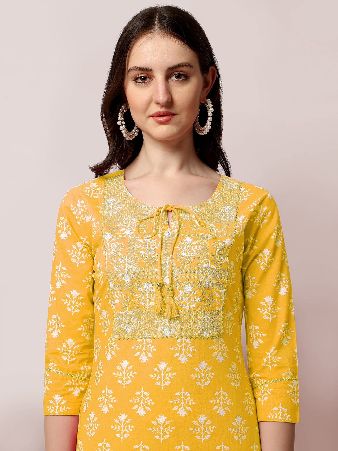 SOURBH Women's  Stylish Straight Fit Cotton Ethnic Block Motif Printed Kurta Set with Trouser Pant and Dupatta