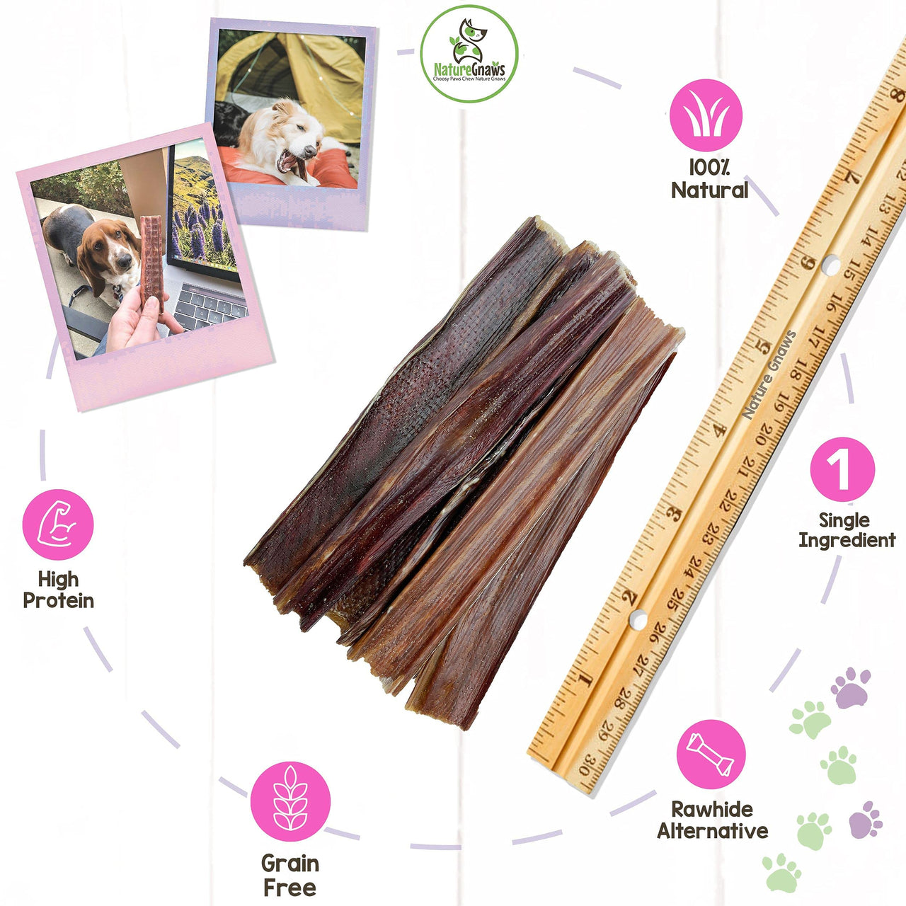 Nature Gnaws - Beef Jerky Chews for Small Dogs - Premium Natural Beef Gullet Sticks - Simple Single Ingredient Tasty Dog Chew Treats - Rawhide Free - 4-5 Inch 1 Count (Pack of 1)