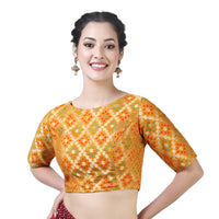 X3 Women's  Brocade Zari Weaving Elbow Length Sleeves Saree Blouse