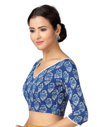 X3 Women's  Cotton Printed 3/4 Sleeves Saree