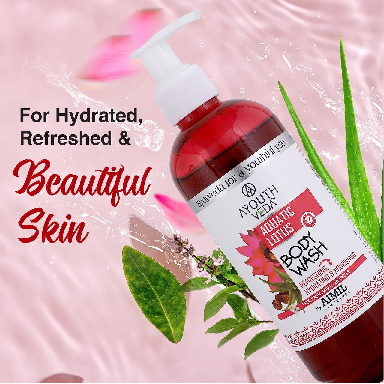 Ayouthveda Aquatic Lotus Body Wash with Rich Blend Of Aloevera, Lotus & Holy Basil |Refreshes, Deep Cleanses & Hydrates the Body | Gentle body wash for Daily use (Pack of 3-300ml each)