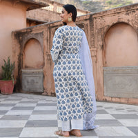 KLOSIA Women Hand Block Printed Kurta and Palazzo Set with Dupatta