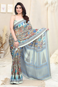 MIRCHI FASHION Women's  Stylish Chiffon Floral and Geometric Printed Saree with Blouse Piece