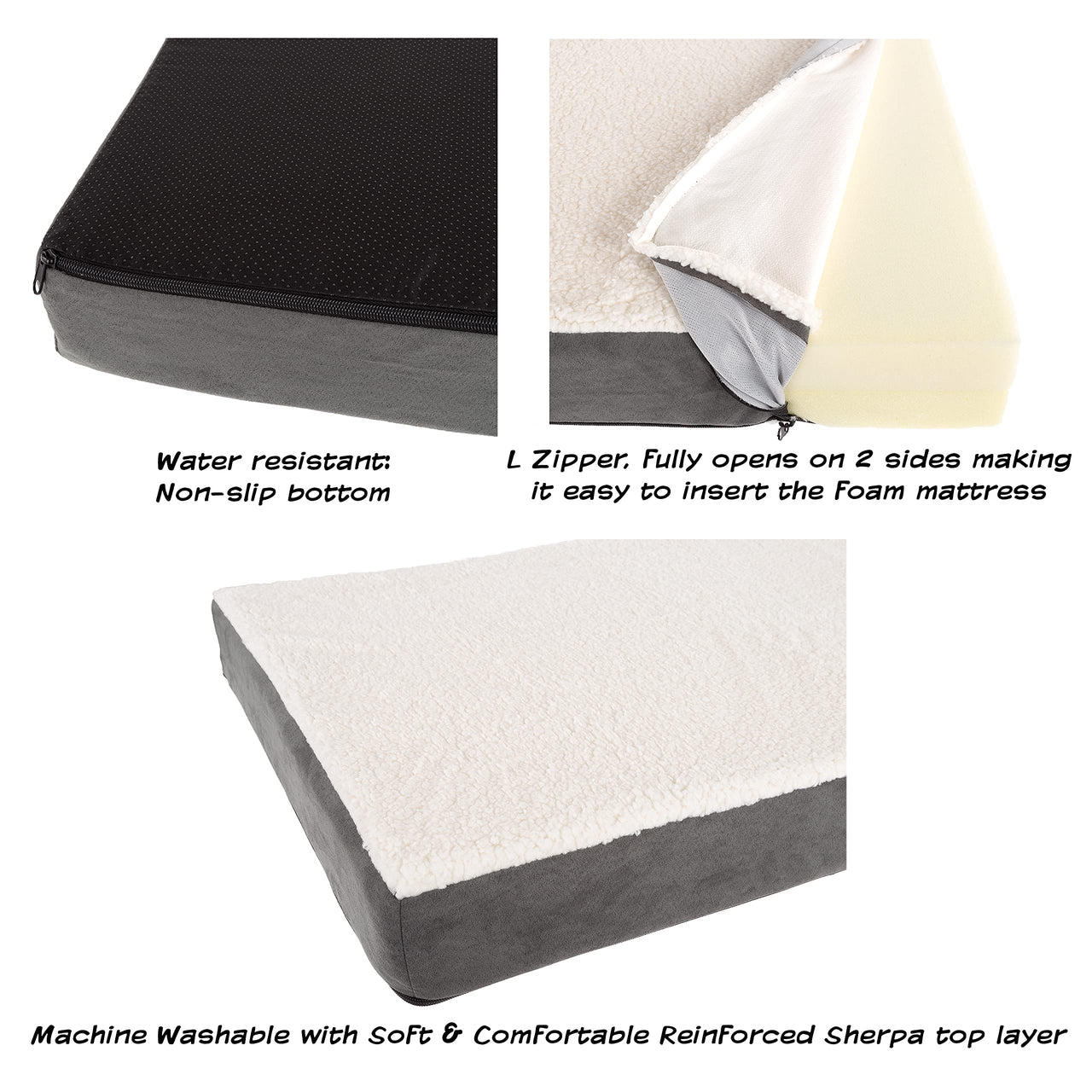 PETMAKER Dog Bed Replacement Cover ? Pet Duvet with Sherpa Top and Non-Slip Bottom, Gray Micro Suede -Dog Bed Washable Removable Cover (Small) 23.0"L x 8.0"W x 0.3"Th