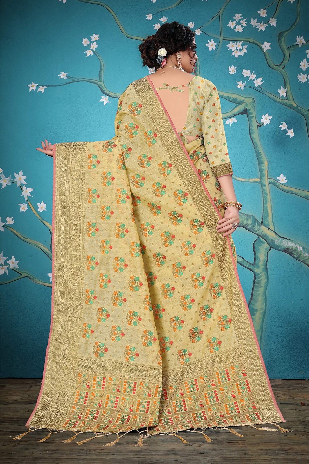 Divine International Trading Co Women's  Chanderi Saree With Blouse Piece