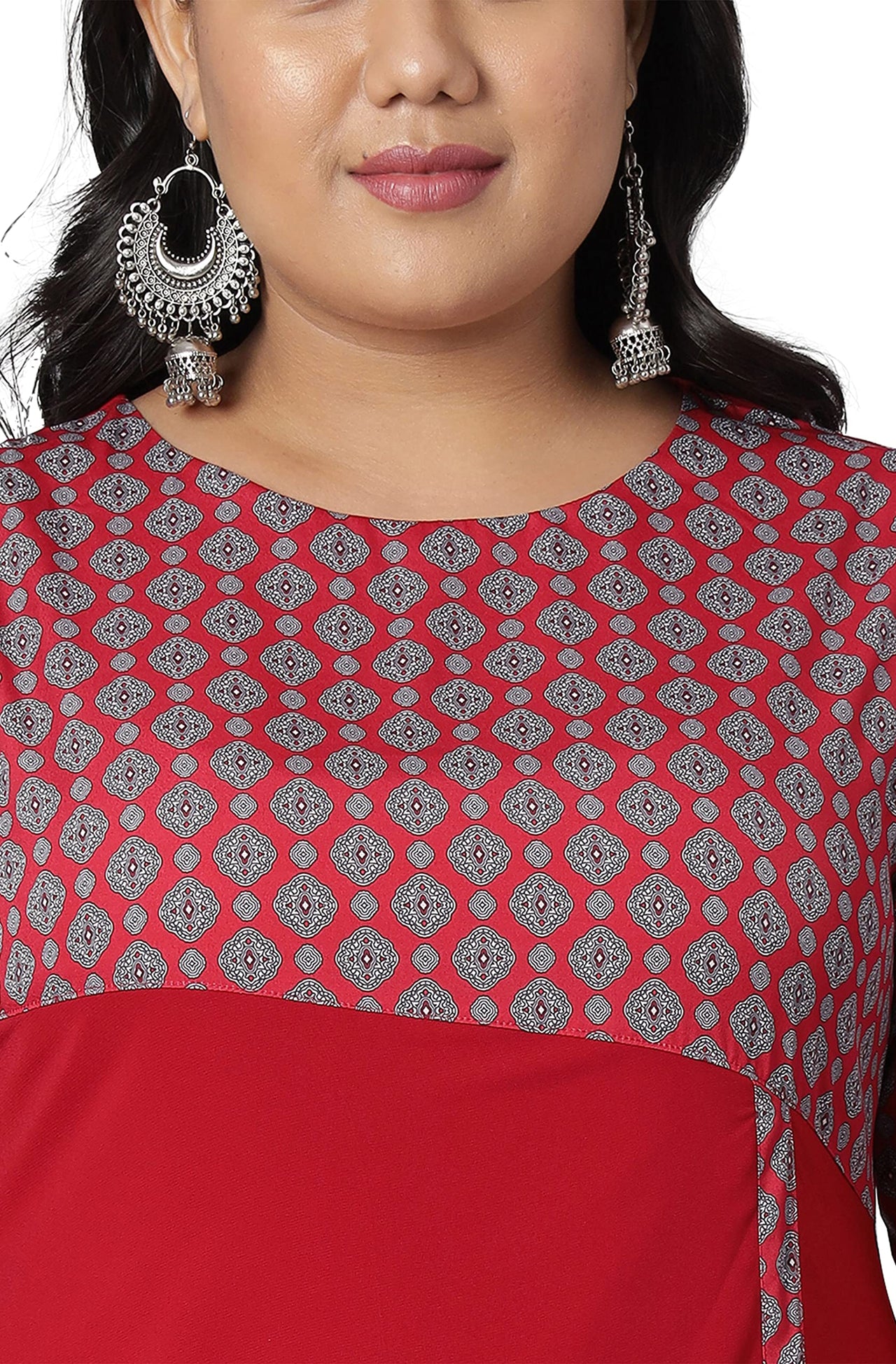 XL LOVE - By Janasya Women's  Plus Size Maroon Ethnic Motifs Poly Crepe Kurta