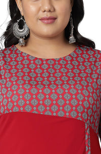 XL LOVE - By Janasya Women's  Plus Size Maroon Ethnic Motifs Poly Crepe Kurta