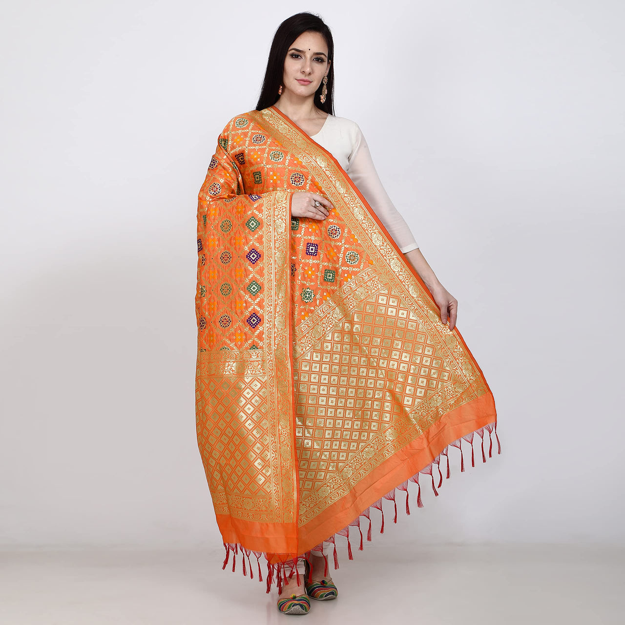 Kapaaha Women's  Woven Silk Blend Banarasi Zari Dupatta/Chunni, Width 45 Inch, Length 2.5 Meter