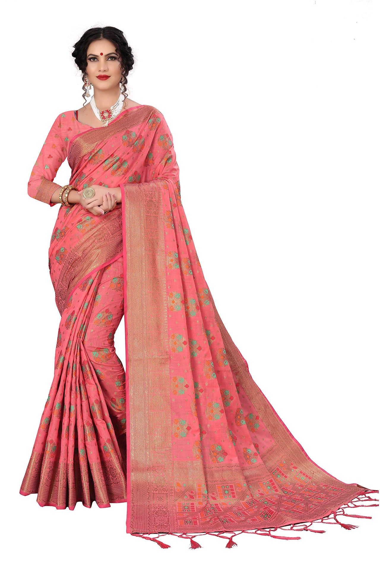 Divine International Trading Co Women's  Chanderi Saree With Blouse Piece