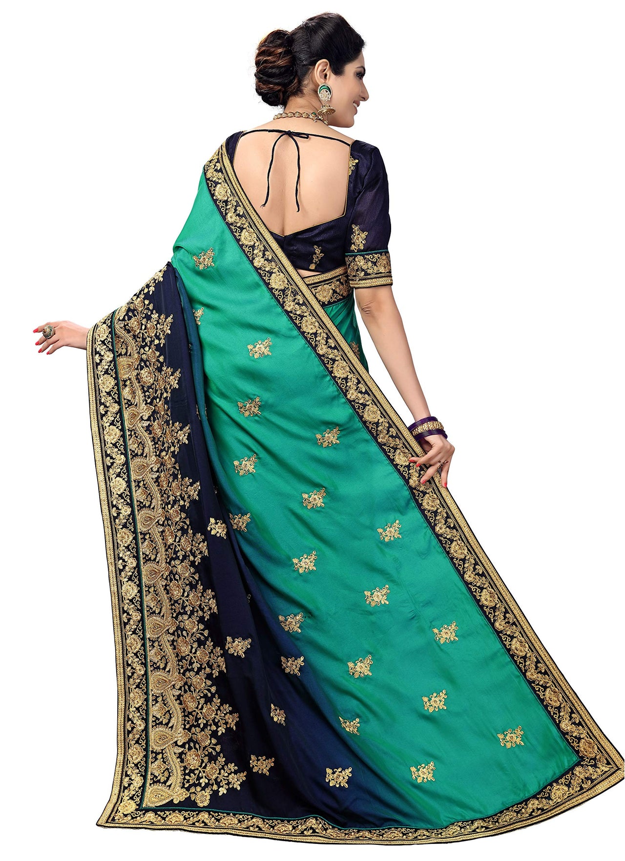 PANASH TRENDS Women's  Barfi Silk Heavy Embroidery Work Saree
