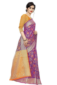 leeza store Heavy Women Kanjivaram Flower Jal Patola Saree With Blouse Piece