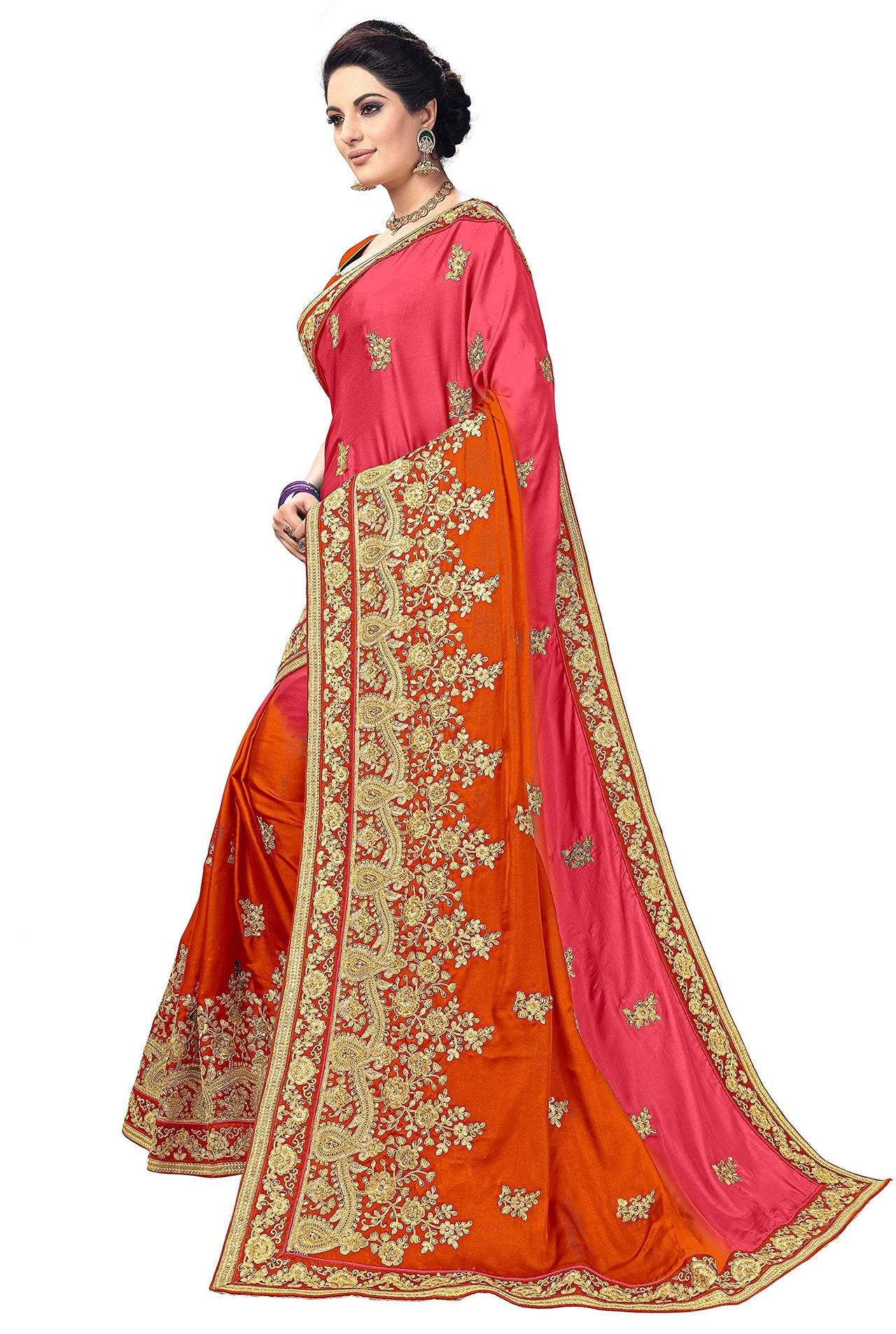 PANASH TRENDS Women's  Barfi Silk Heavy Embroidery Work Saree