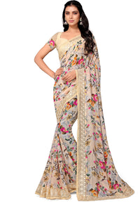 Shangrila Designer Digital Pastel Prints Weightless Georgette Saree With Blouse Piece