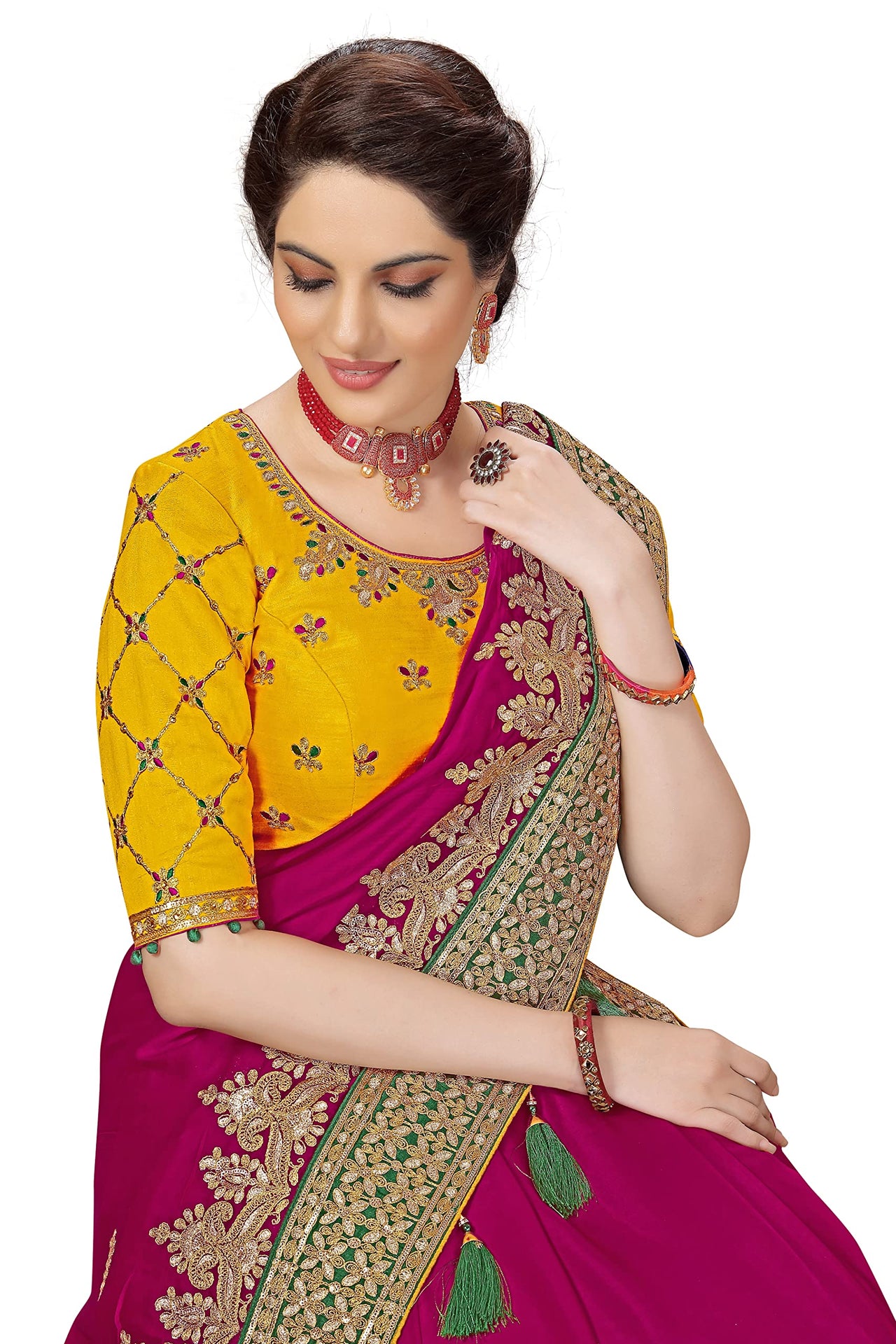 Nivah Fashion Women's  Satin Embroidery Saree with Heavy Work Blouse Piece