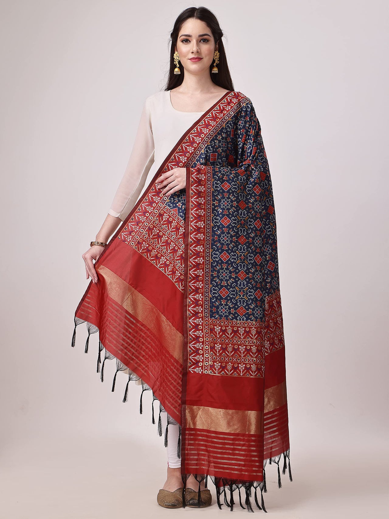 KAPAAHA Women's  Woven Silk Bandhani Patola Dupatta, Width 45 inch, Length 2.5 meter