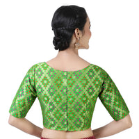 X3 Women's  Brocade Zari Weaving Elbow Length Sleeves Saree Blouse