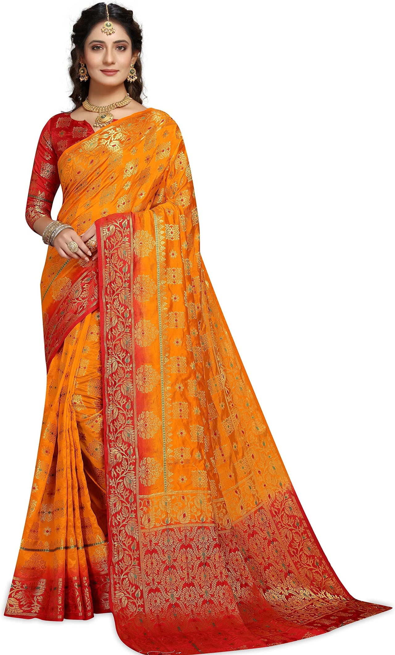 iZibra Women's  Kanchipuram Silk Sarees With Blouse Piece