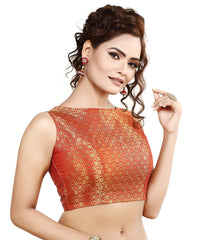 Madhu Fashion Womens Traditional Rich Banaras Brocade Sleeveless Readymade Saree Blouse