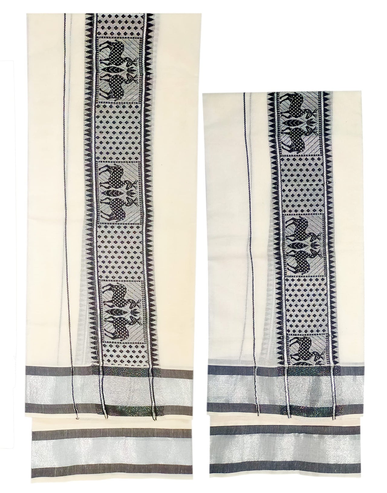 YETTALAN® Women's  Kerala Traditional Cotton Jacquard Work Set Mundu with Color Temple Border 2.00&2.80 Meters Maroon Peacock