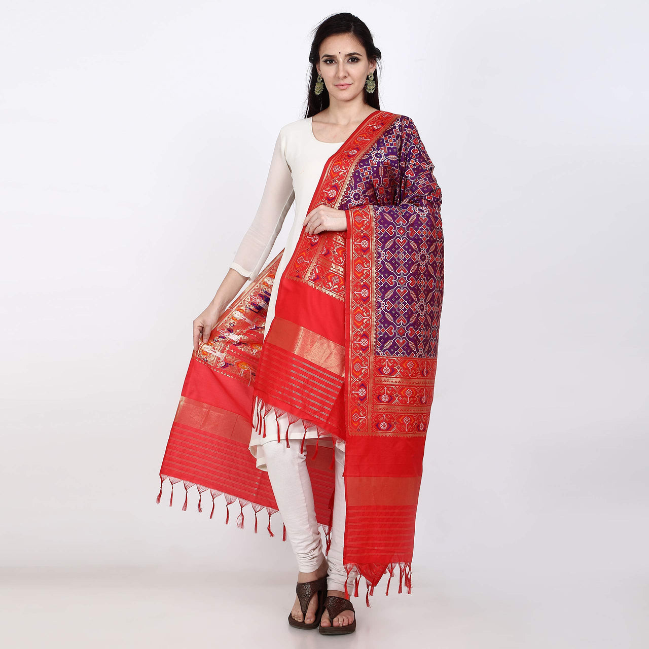 KAPAAHA Women's  Woven Silk Blend Patola Dupatta/Chunni