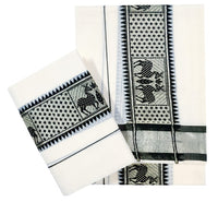 YETTALAN® Women's  Kerala Traditional Cotton Jacquard Work Set Mundu with Color Temple Border 2.00&2.80 Meters Maroon Peacock