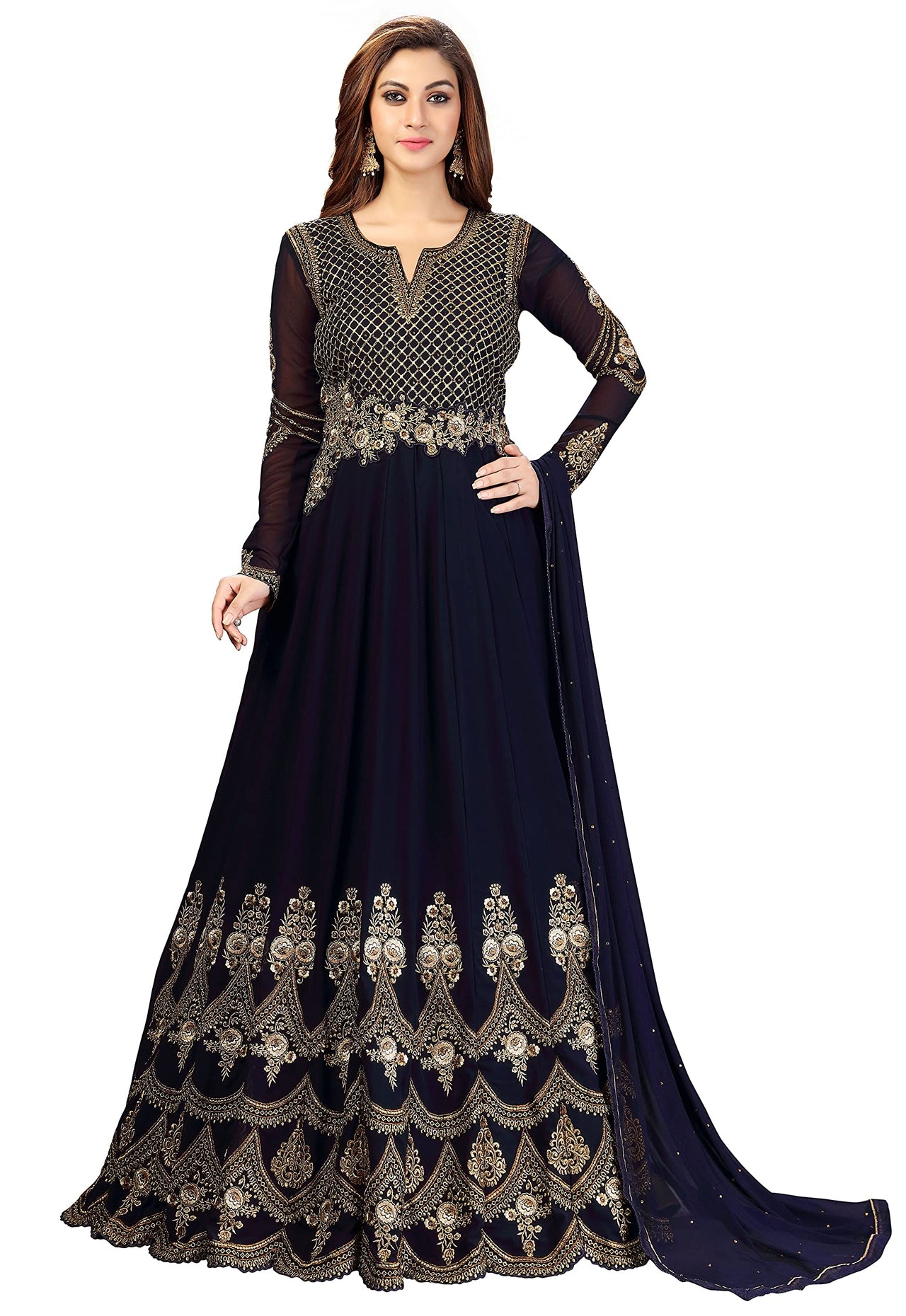 PANASH TRENDS Women's  Georgette Embroidery Anarkali Salwar Suit Set - Stitched