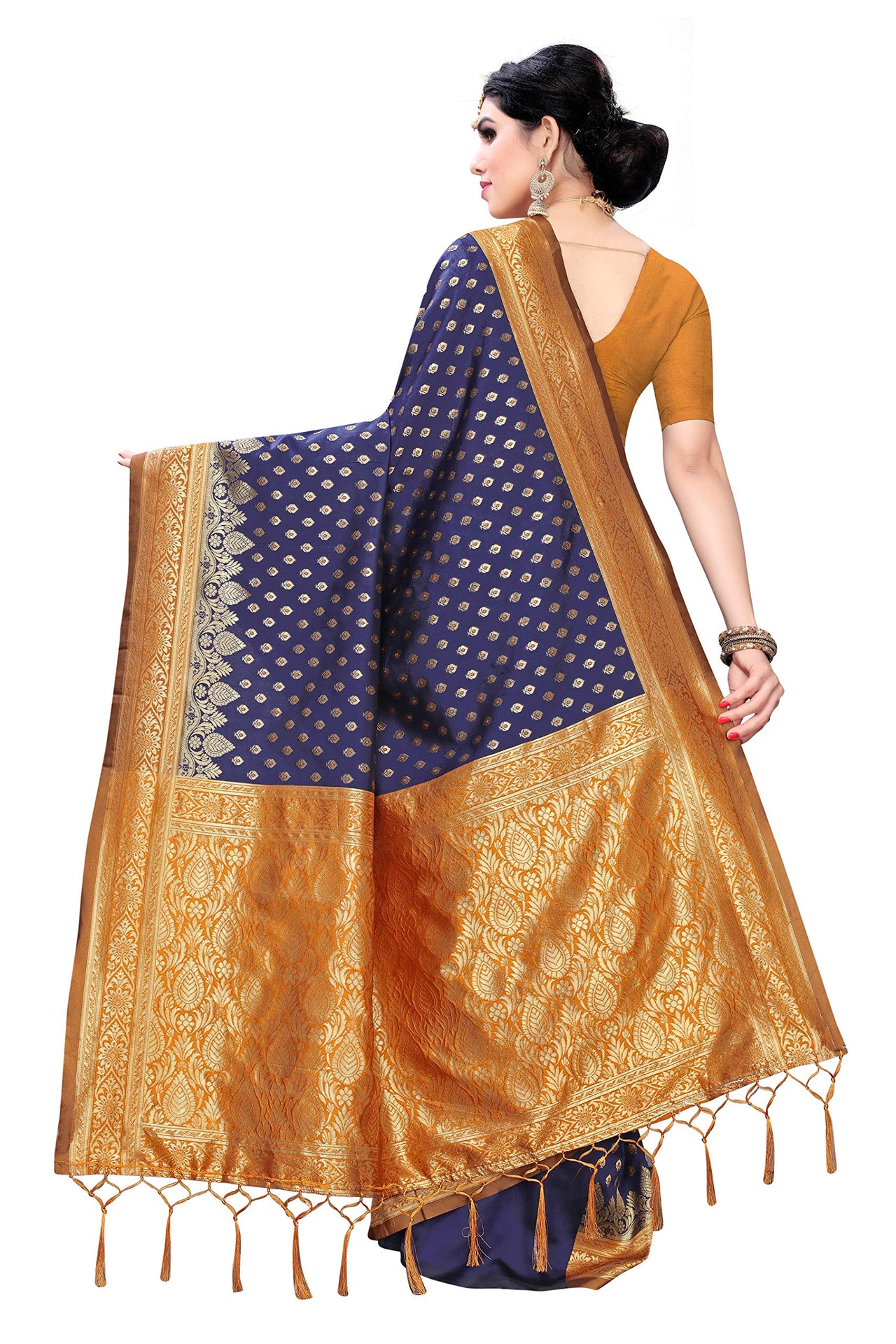 AKHILAM Women's  Banarasi silk woven Design Saree with Unstitched Blouse Piece(GNG220_QL_Parent)