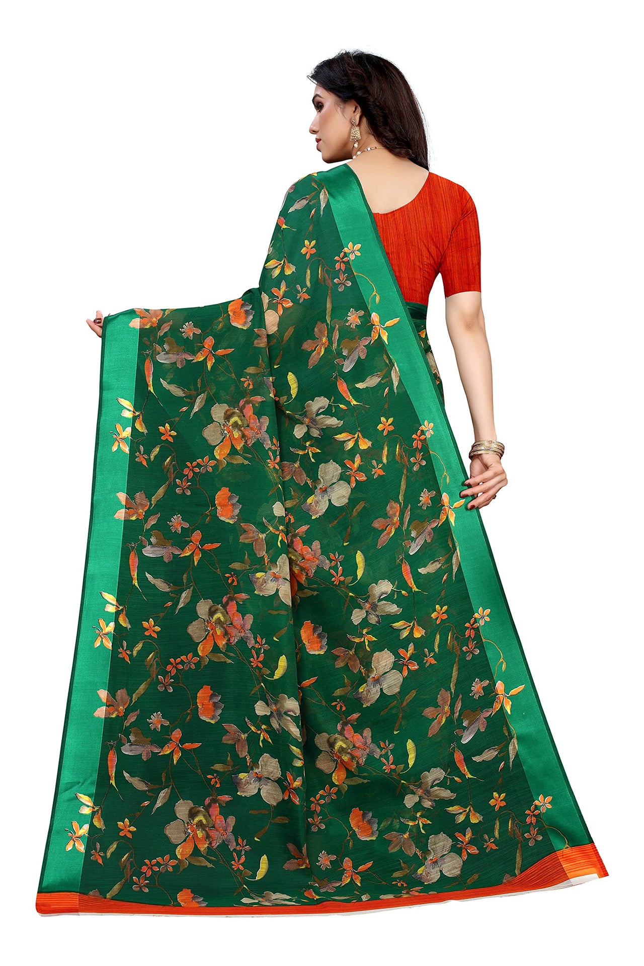Tarshika Women's  Linen Blend Printed Saree With Blouse Piece(LINEN SAREE_NEW)