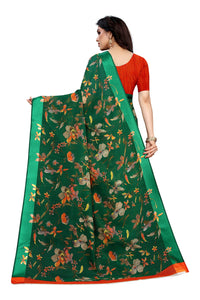 Tarshika Women's  Linen Blend Printed Saree With Blouse Piece(LINEN SAREE_NEW)