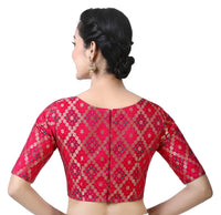 X3 Women's  Brocade Zari Weaving Elbow Length Sleeves Saree Blouse
