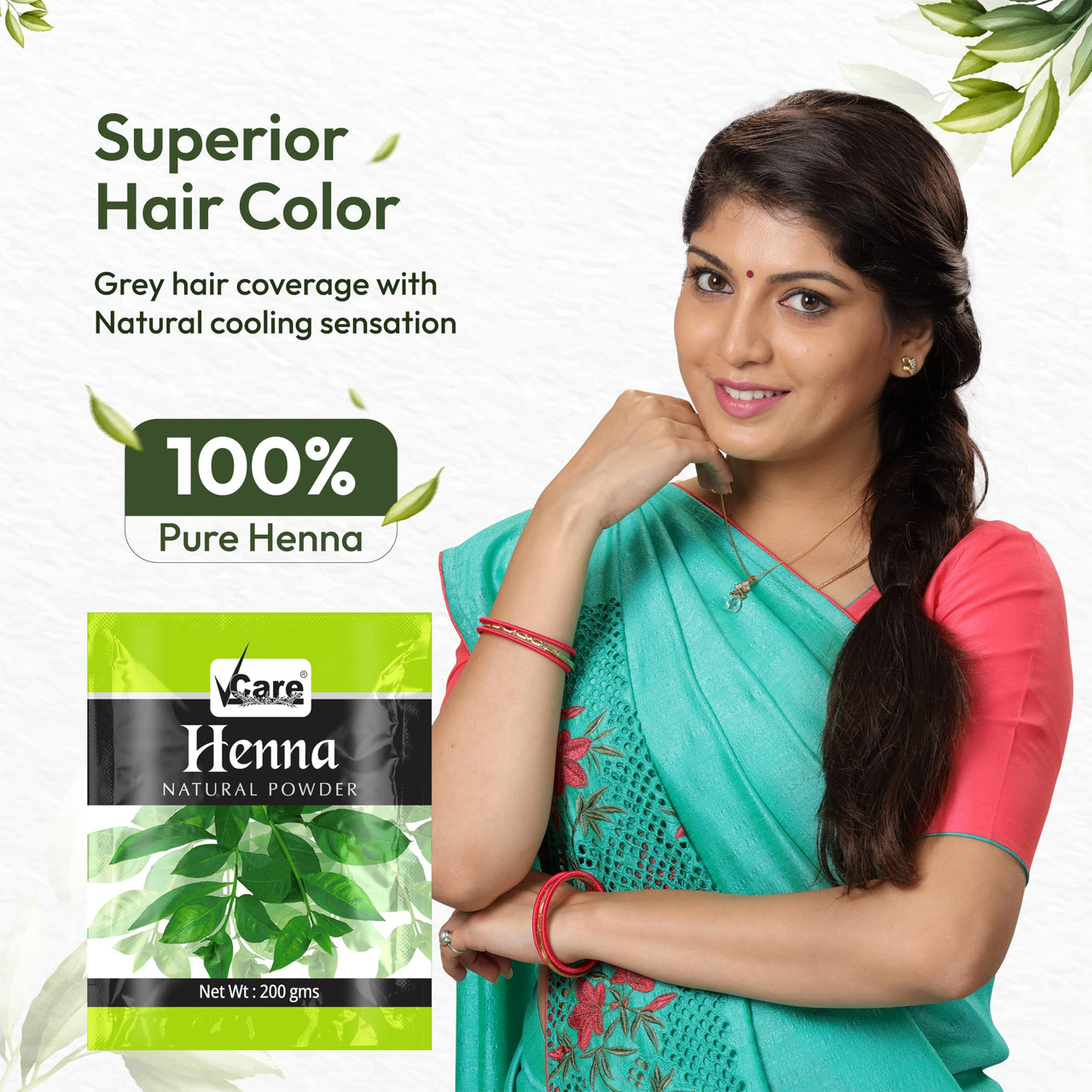 VCare Henna Natural Powder for Hair - 200 gm (Pack of 1) | Natural Conditioning & Anti-Dandruff
