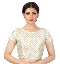 X3 Women's  Polyester Short Sleeves Golden Gota Embroidery Saree Blouse
