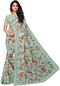 Shangrila Designer Digital Pastel Prints Weightless Georgette Saree With Blouse Piece