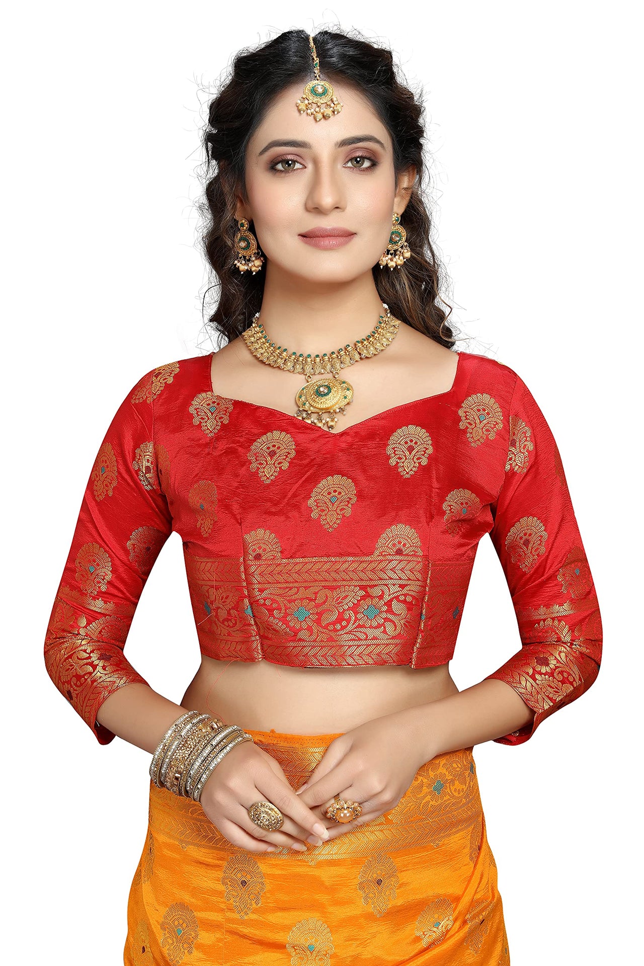 C J Enterprise Women's  Kanchipuam Pattu Pure Kanjivaram Silk Sarees For Wedding With Blouse Piece (perashooot paithani)