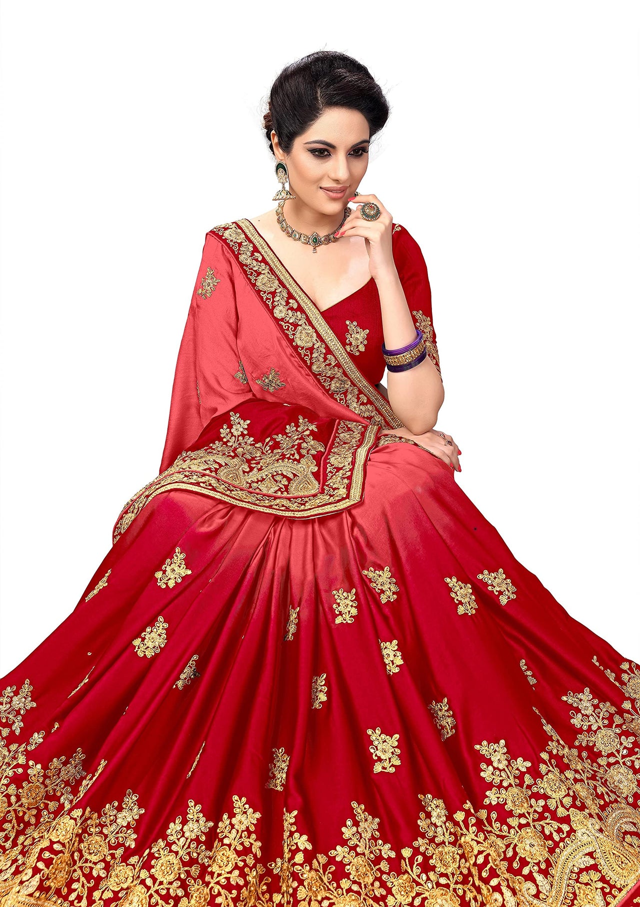 PANASH TRENDS Women's  Barfi Silk Heavy Embroidery Work Saree