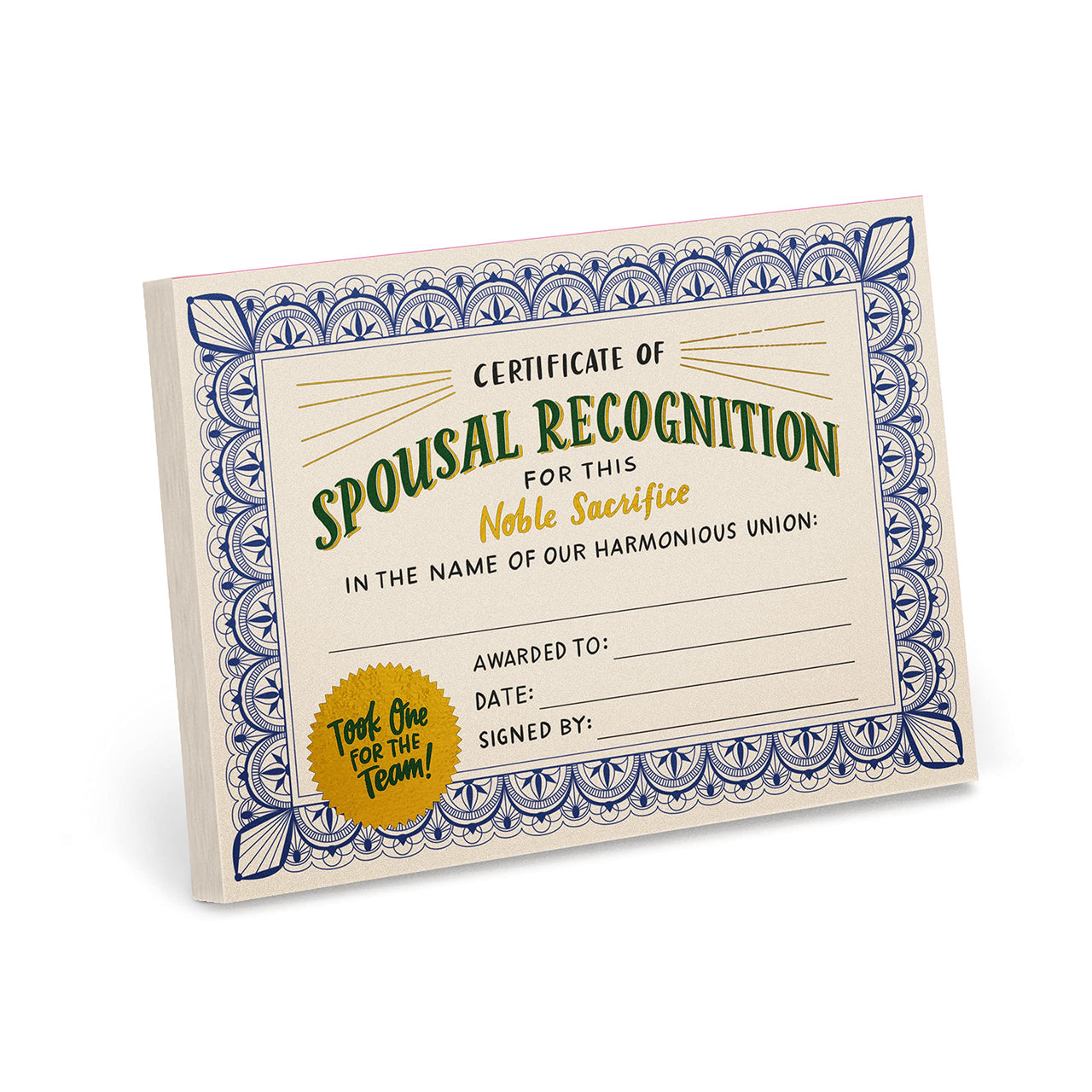 Em & Friends Spouse Recognition Wife/Husband Award Paper Certificate Note Pad & Funny Trophy Pad, 5.15 x 7-inches 5.15" x 7" Spouse Appreciation (Gold Foil)