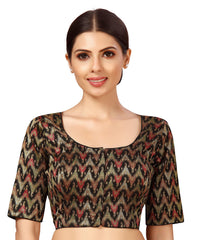 X3 Women's  Viscose Elbow Length Sleeves Soft Brocade Padded Saree Blouse