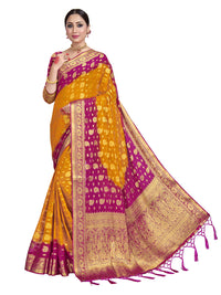 Vardha Women's  Chiffon Silk Saree with Unstitched Blouse Piece - Zari Woven Work Sarees for Wedding