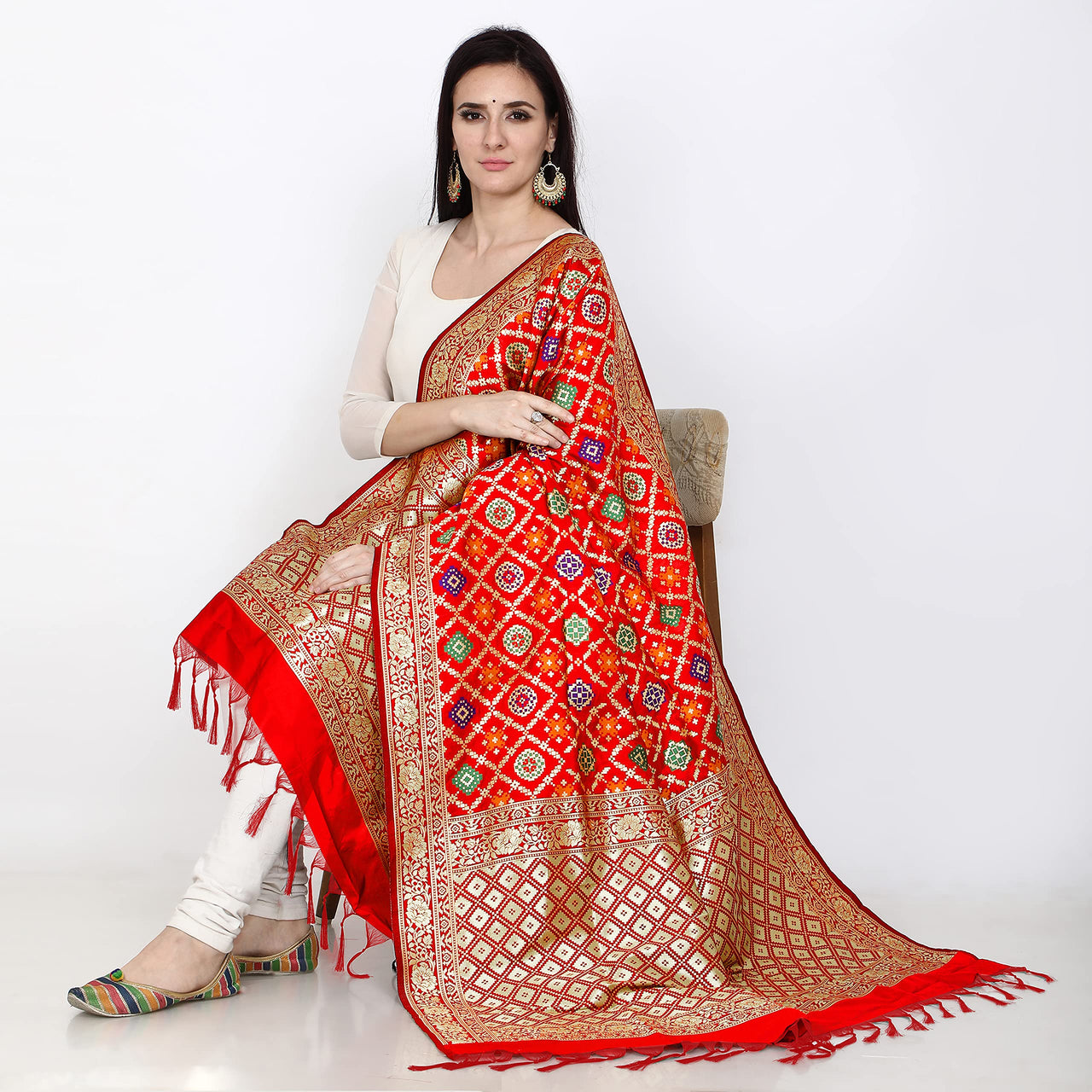 Kapaaha Women's  Woven Silk Blend Banarasi Zari Dupatta/Chunni, Width 45 Inch, Length 2.5 Meter