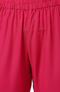 Janasya Women's  Pink Rayon A-Line Kurta with Pant And Dupatta